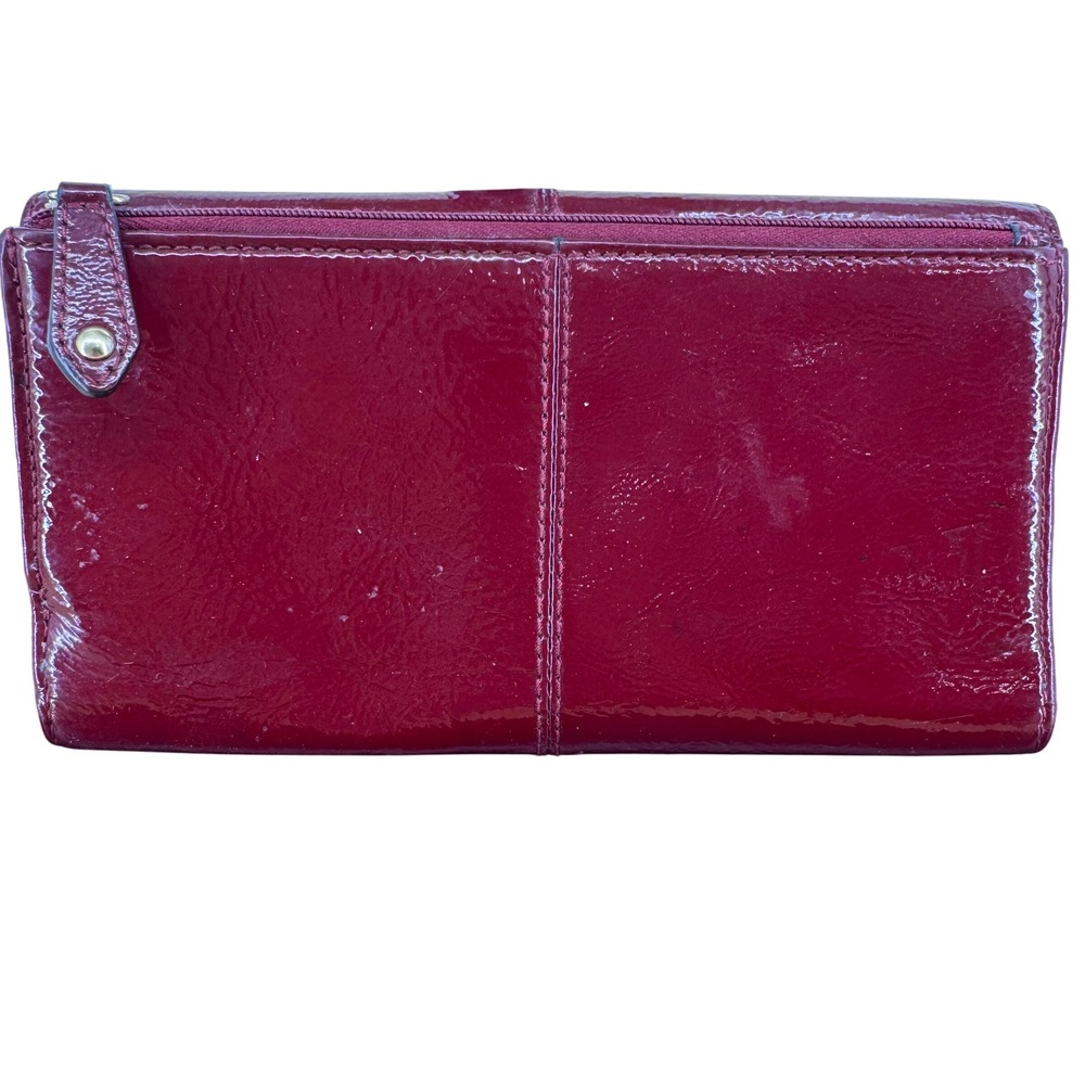 Coach Womens Cherry Red Crinkle Patent Leather Slim Envelope Wallet Logo Plate - Picture 3 of 11